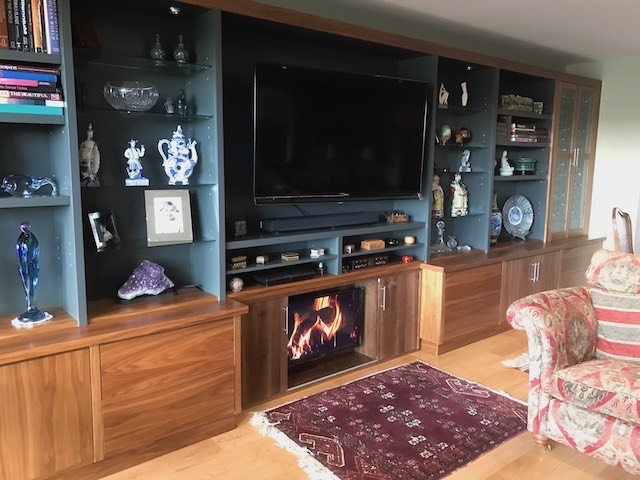 Walnut audio visual wall units