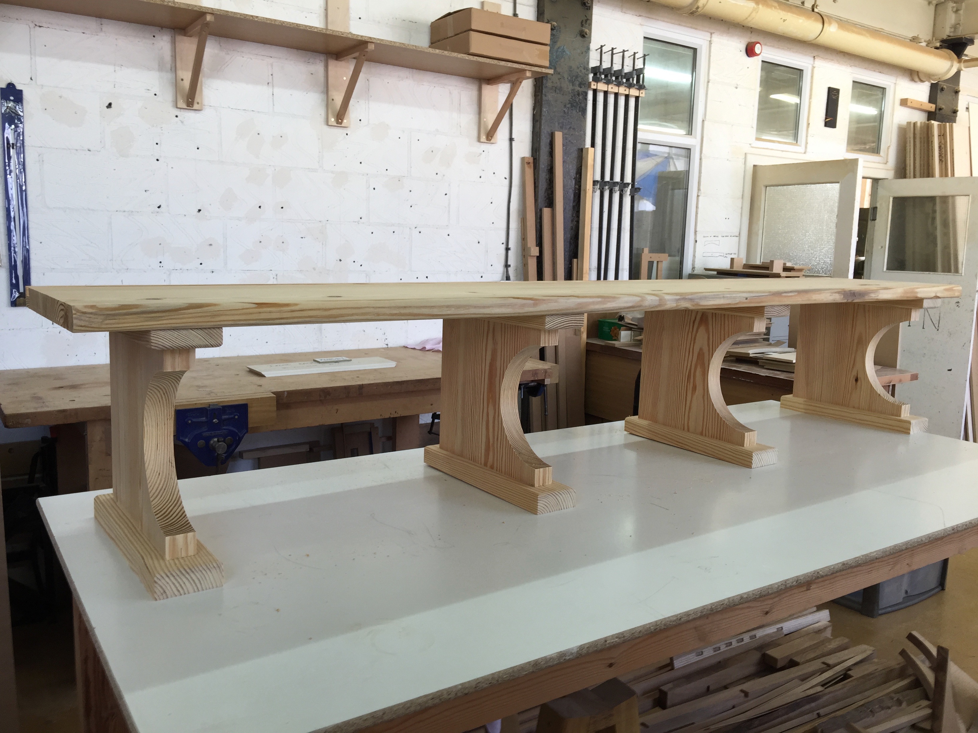 wall seating in yellow pine